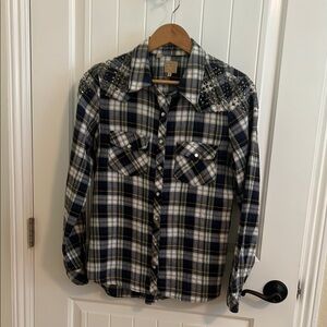 Guess Navy Blue & White Button Down Shirt with Classic Design